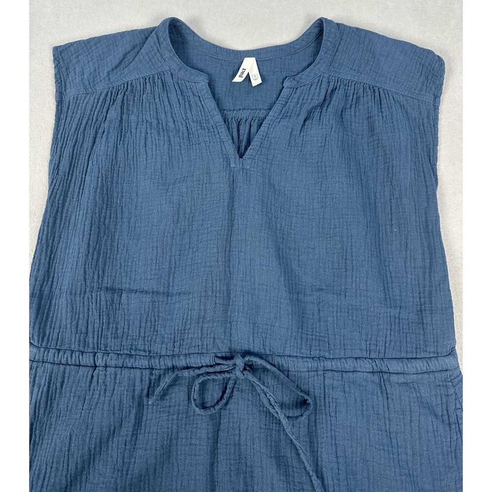 Pact Women's French Navy Coastal Double Gauze Tie Waist Midi Dress Sz S Organic